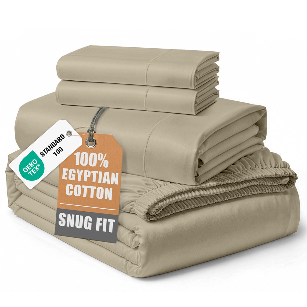 Egyptian Cotton Sateen Sheet Set with Fully Elasticized Fitted Sheet