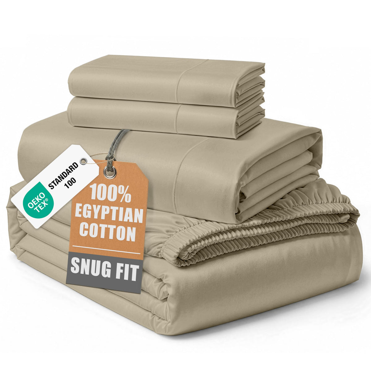 Egyptian Cotton Sateen Sheet Set with Fully Elasticized Fitted Sheet