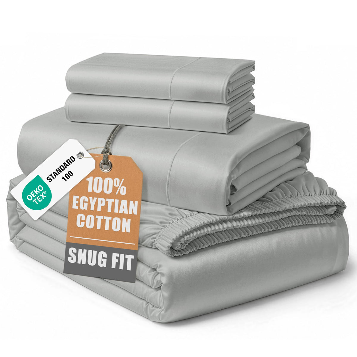 Egyptian Cotton Sateen Sheet Set with Fully Elasticized Fitted Sheet