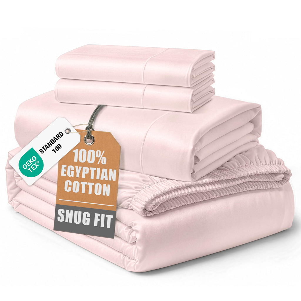 Egyptian Cotton Sateen Sheet Set with Fully Elasticized Fitted Sheet