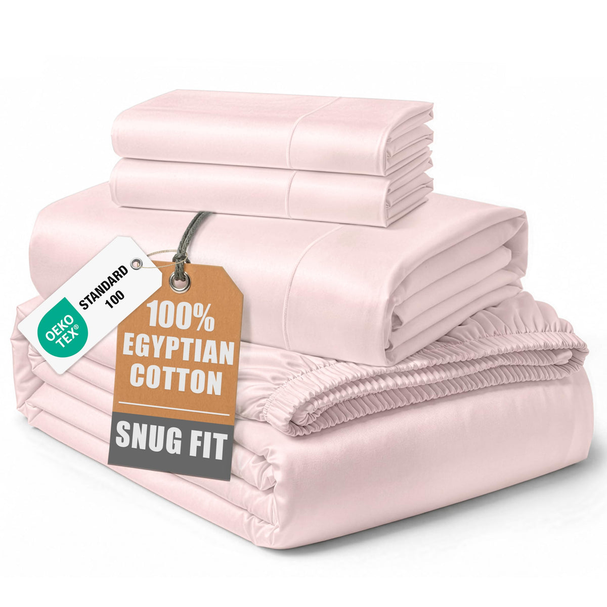Egyptian Cotton Sateen Sheet Set with Fully Elasticized Fitted Sheet