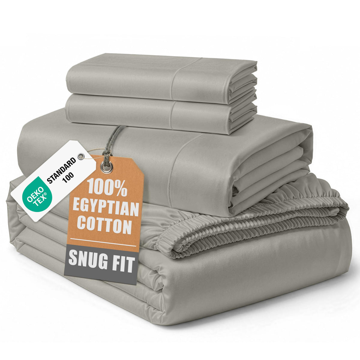 Egyptian Cotton Sateen Sheet Set with Fully Elasticized Fitted Sheet