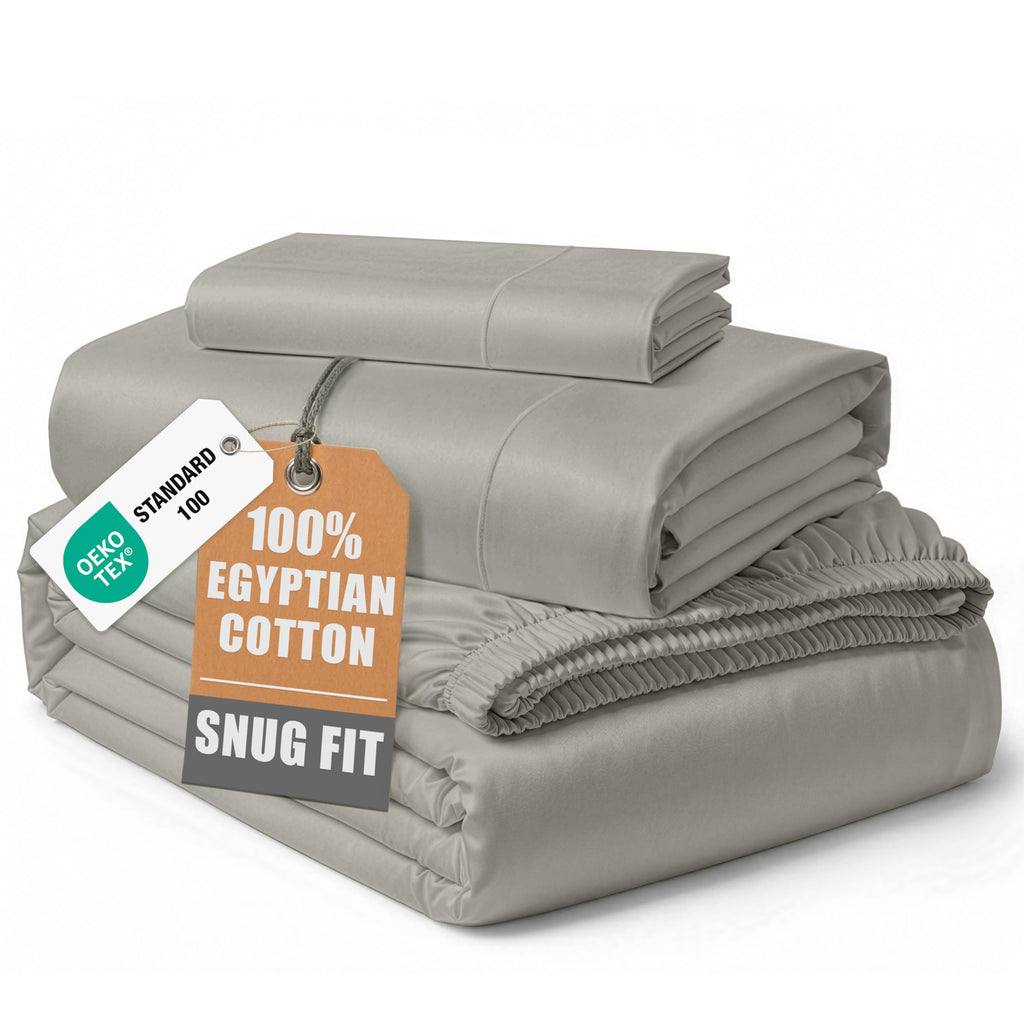 Egyptian Cotton Sateen Sheet Set with Fully Elasticized Fitted Sheet
