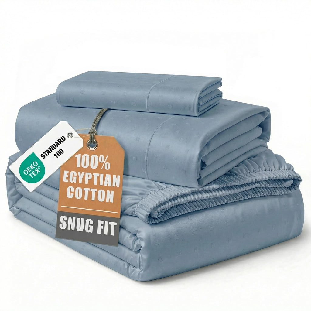 Egyptian Cotton Sateen Sheet Set with Fully Elasticized Fitted Sheet
