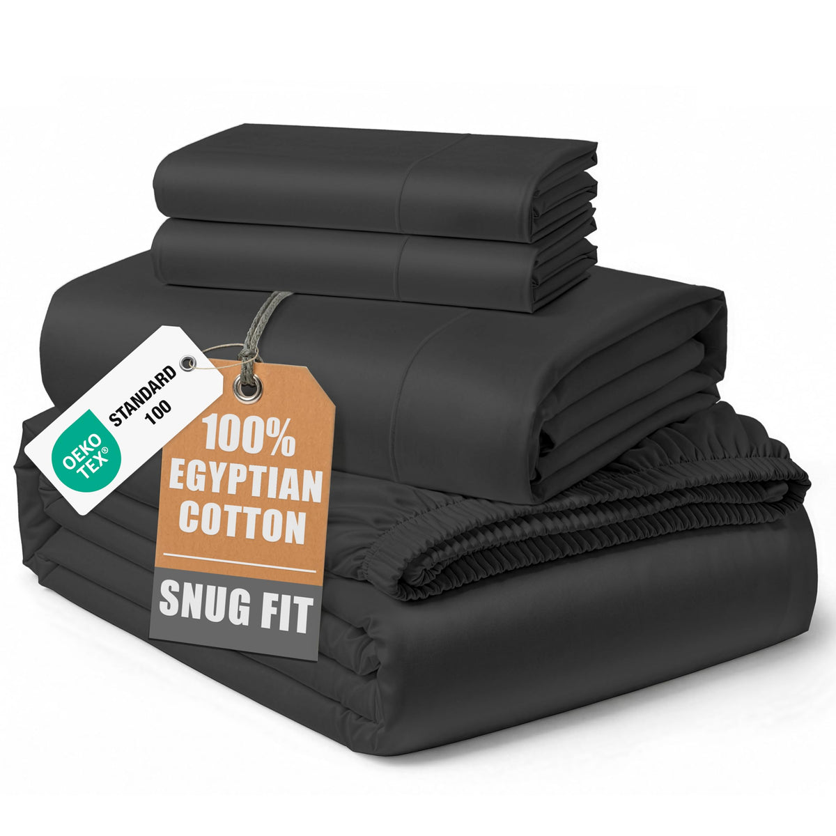 Egyptian Cotton Sateen Sheet Set with Fully Elasticized Fitted Sheet
