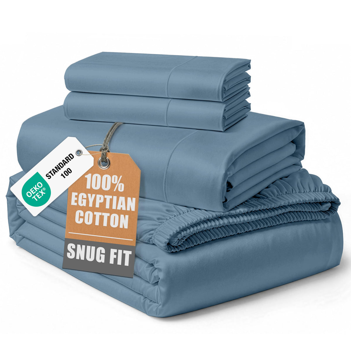 Egyptian Cotton Sateen Sheet Set with Fully Elasticized Fitted Sheet