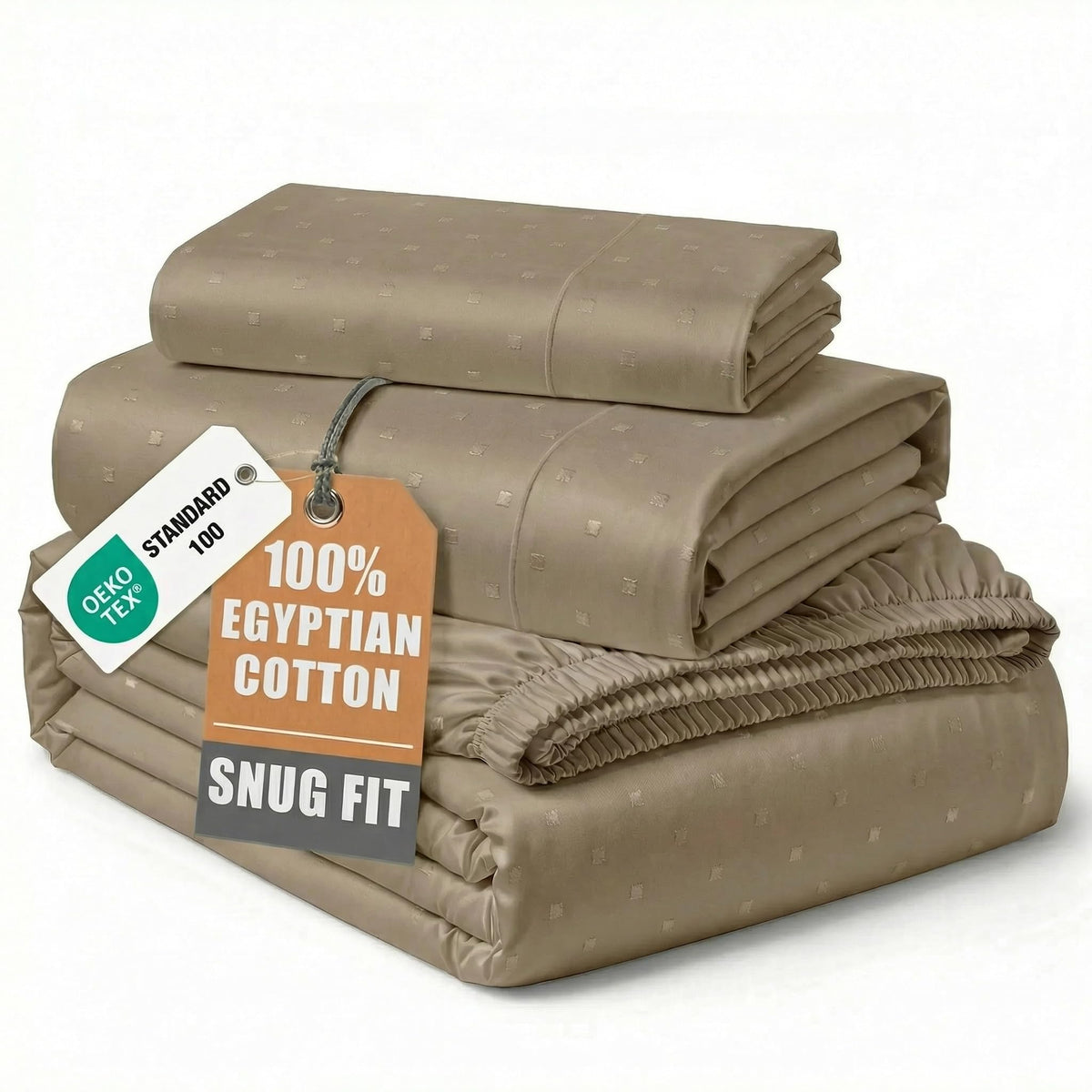 Egyptian Cotton Sateen Sheet Set with Fully Elasticized Fitted Sheet
