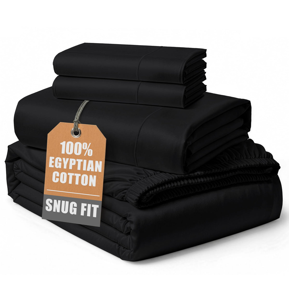 Egyptian Cotton Sateen Sheet Set with Fully Elasticized Fitted Sheet