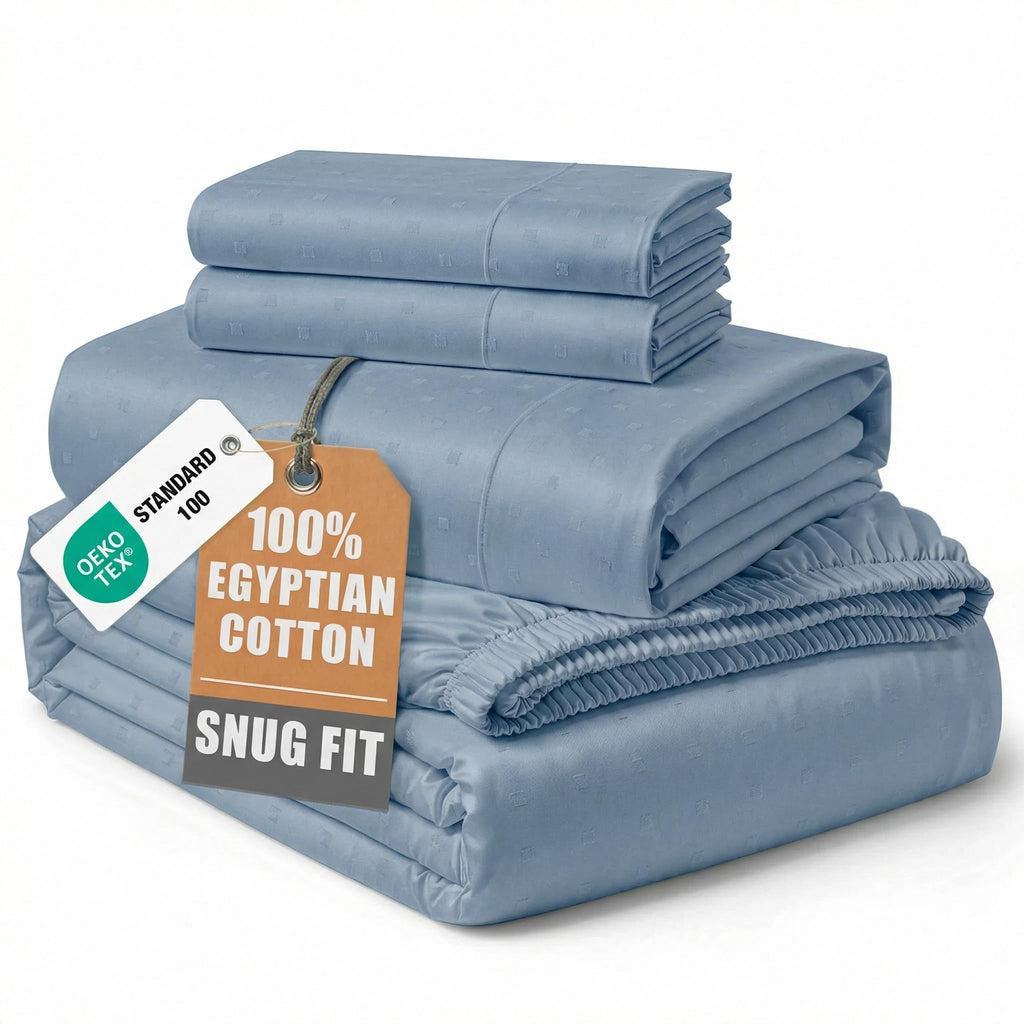 Egyptian Cotton Sateen Sheet Set with Fully Elasticized Fitted Sheet