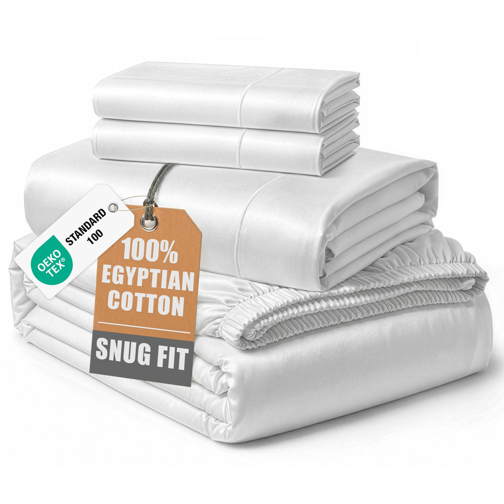 Egyptian Cotton Sateen Sheet Set with Fully Elasticized Fitted Sheet