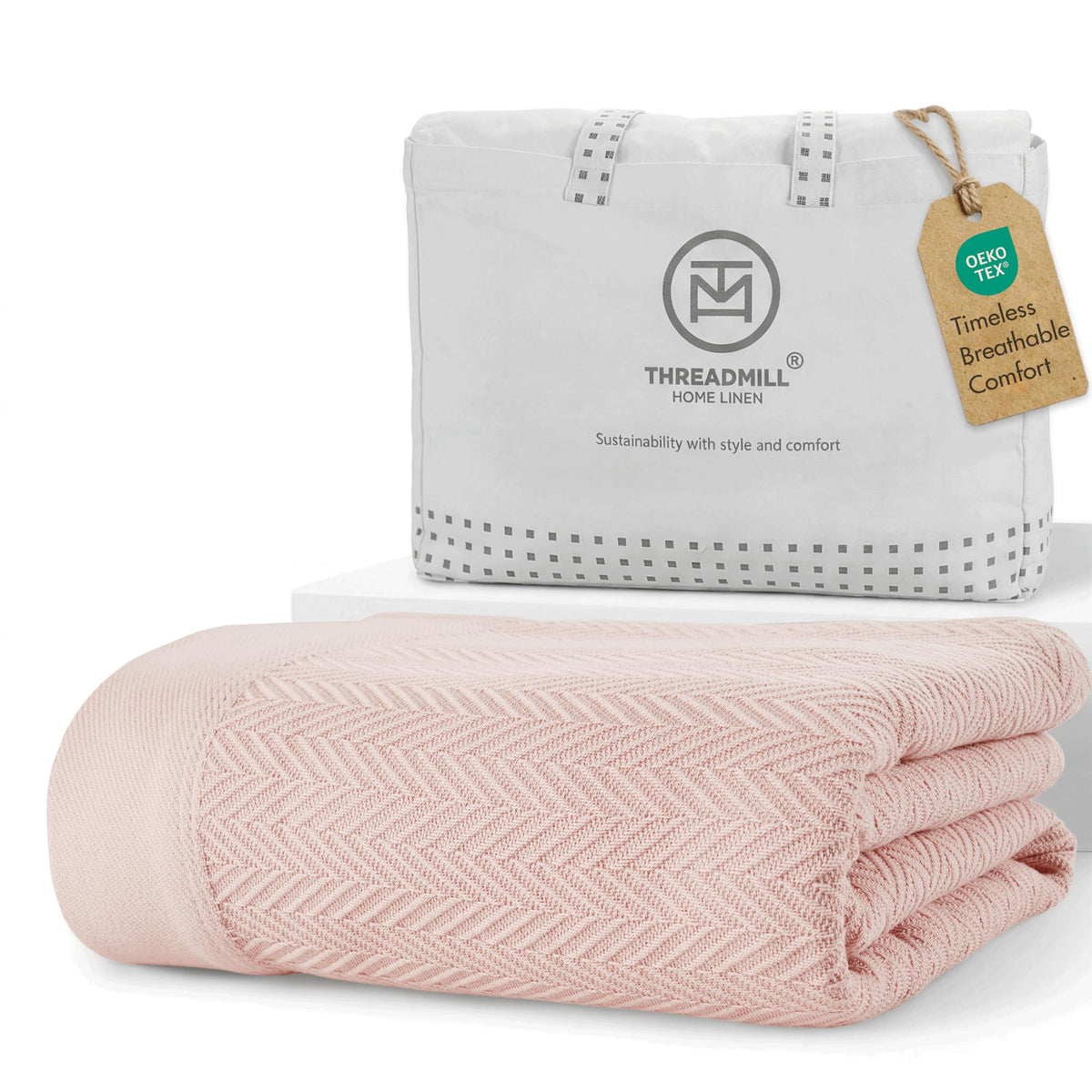 Threadmill Cotton Blanket, Herringbone All-Season Breathable