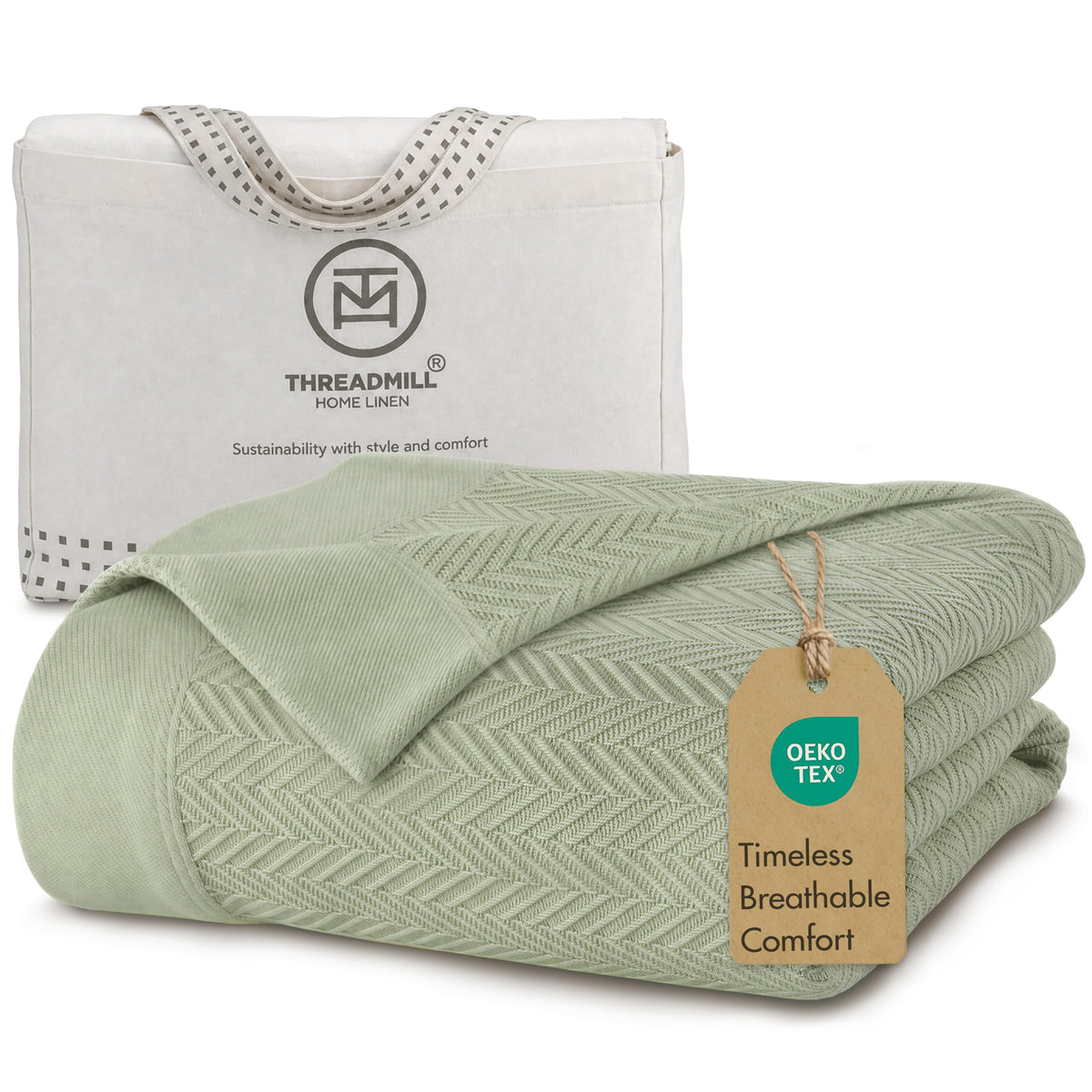 Threadmill Cotton Blanket, Herringbone All-Season Breathable