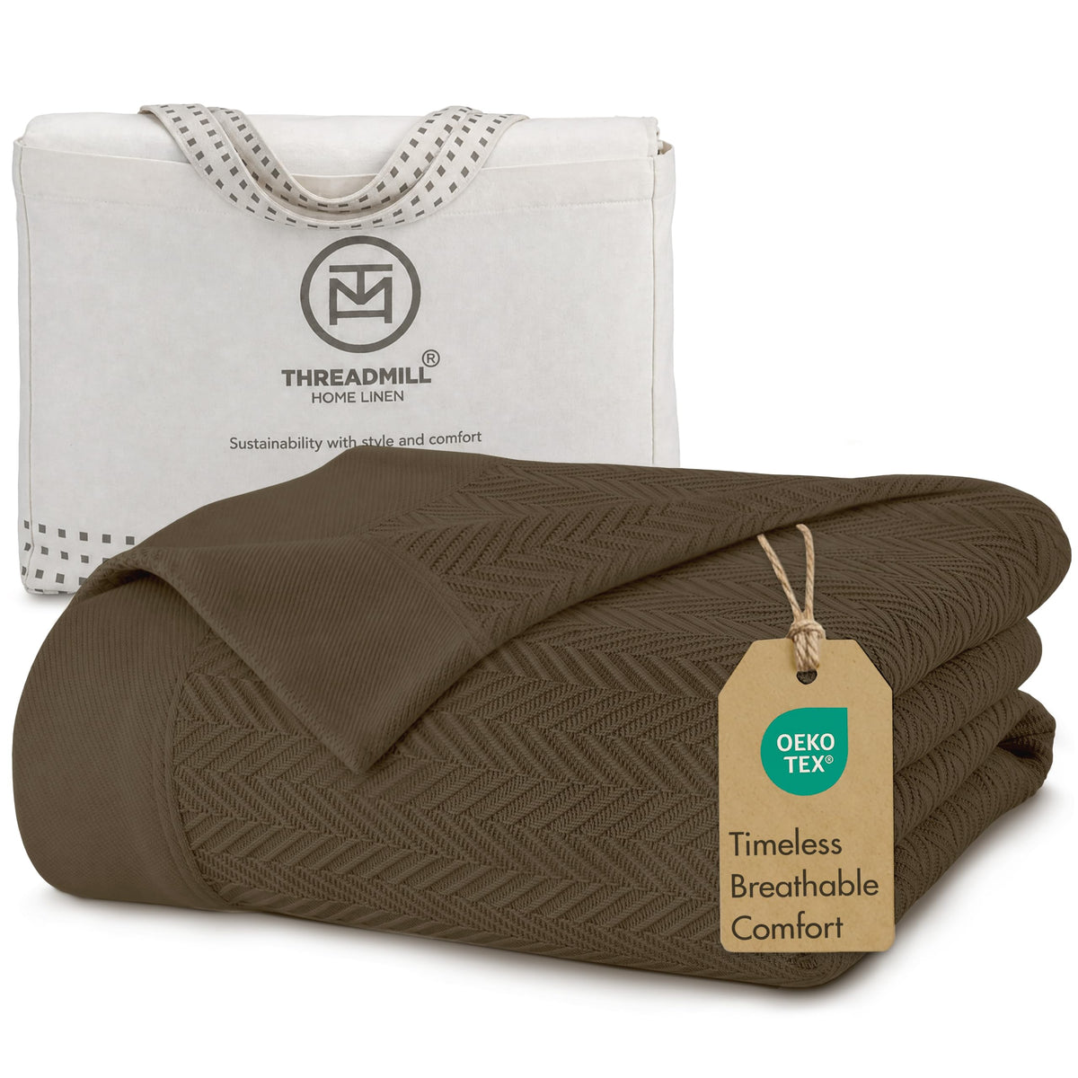 Threadmill Cotton Blanket, Herringbone All-Season Breathable