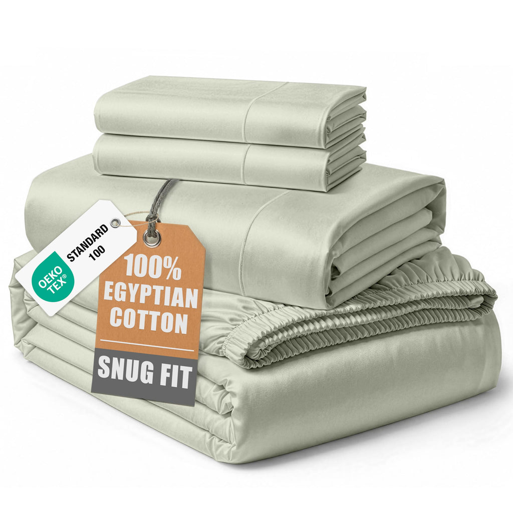 Egyptian Cotton Sateen Sheet Set with Fully Elasticized Fitted Sheet