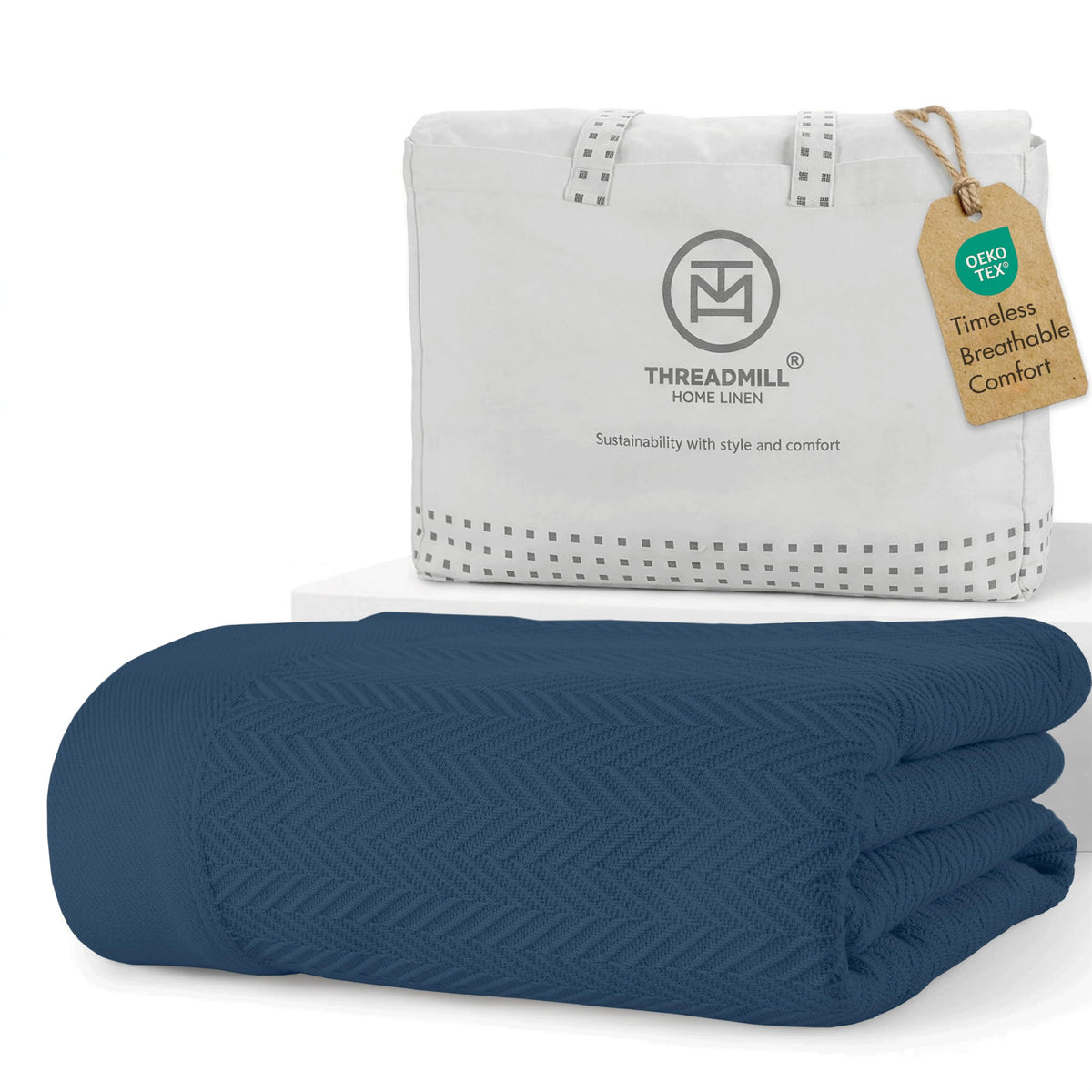 Threadmill Cotton Blanket, Herringbone All-Season Breathable