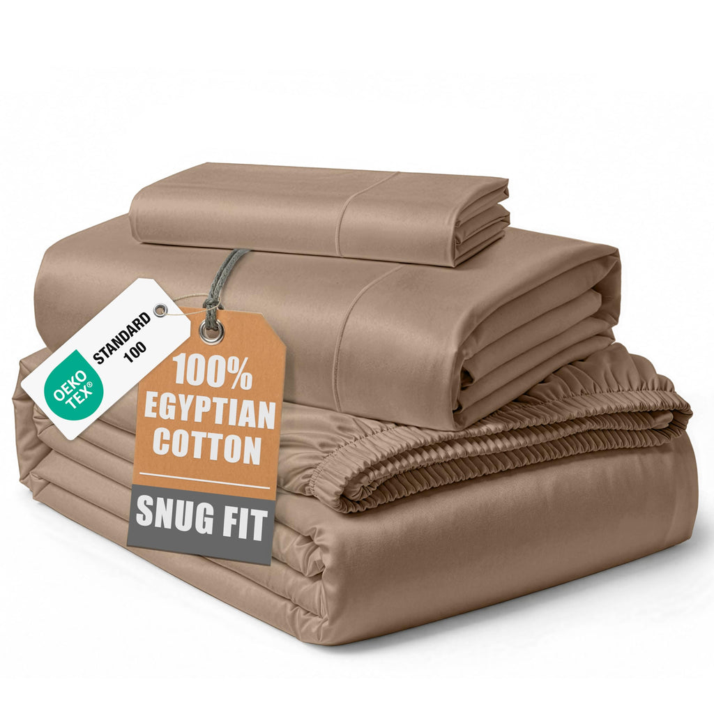 Egyptian Cotton Sateen Sheet Set with Fully Elasticized Fitted Sheet