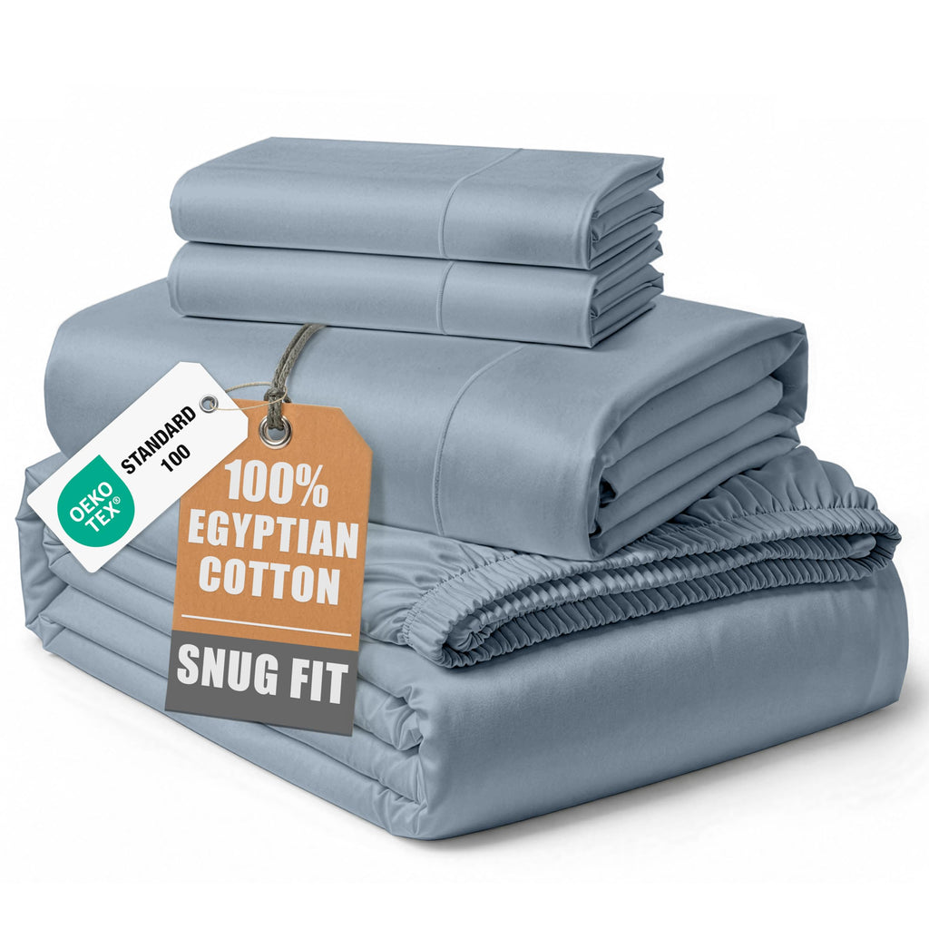 Egyptian Cotton Sateen Sheet Set with Fully Elasticized Fitted Sheet