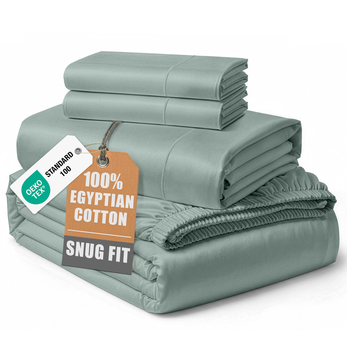 Egyptian Cotton Sateen Sheet Set with Fully Elasticized Fitted Sheet