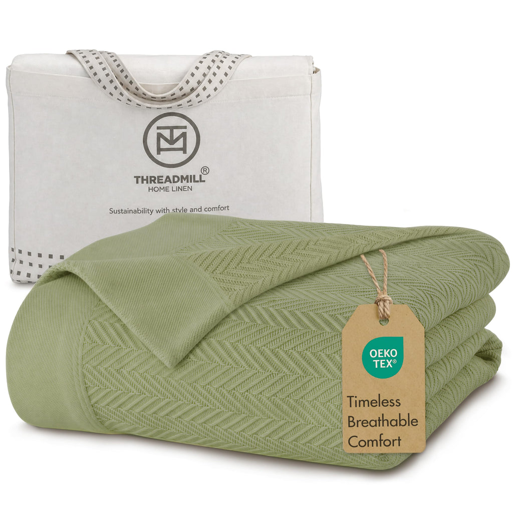 Threadmill Cotton Blanket, Herringbone All-Season Breathable
