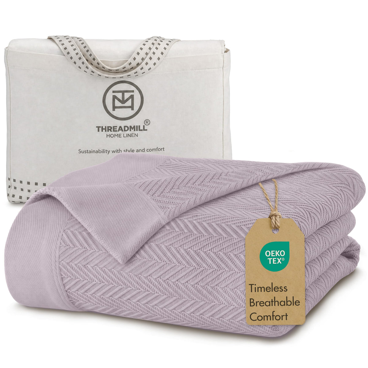Threadmill Cotton Blanket, Herringbone All-Season Breathable