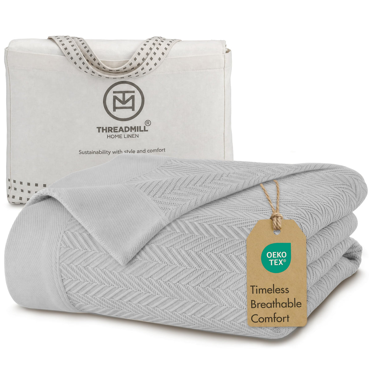 Threadmill Cotton Blanket, Herringbone All-Season Breathable