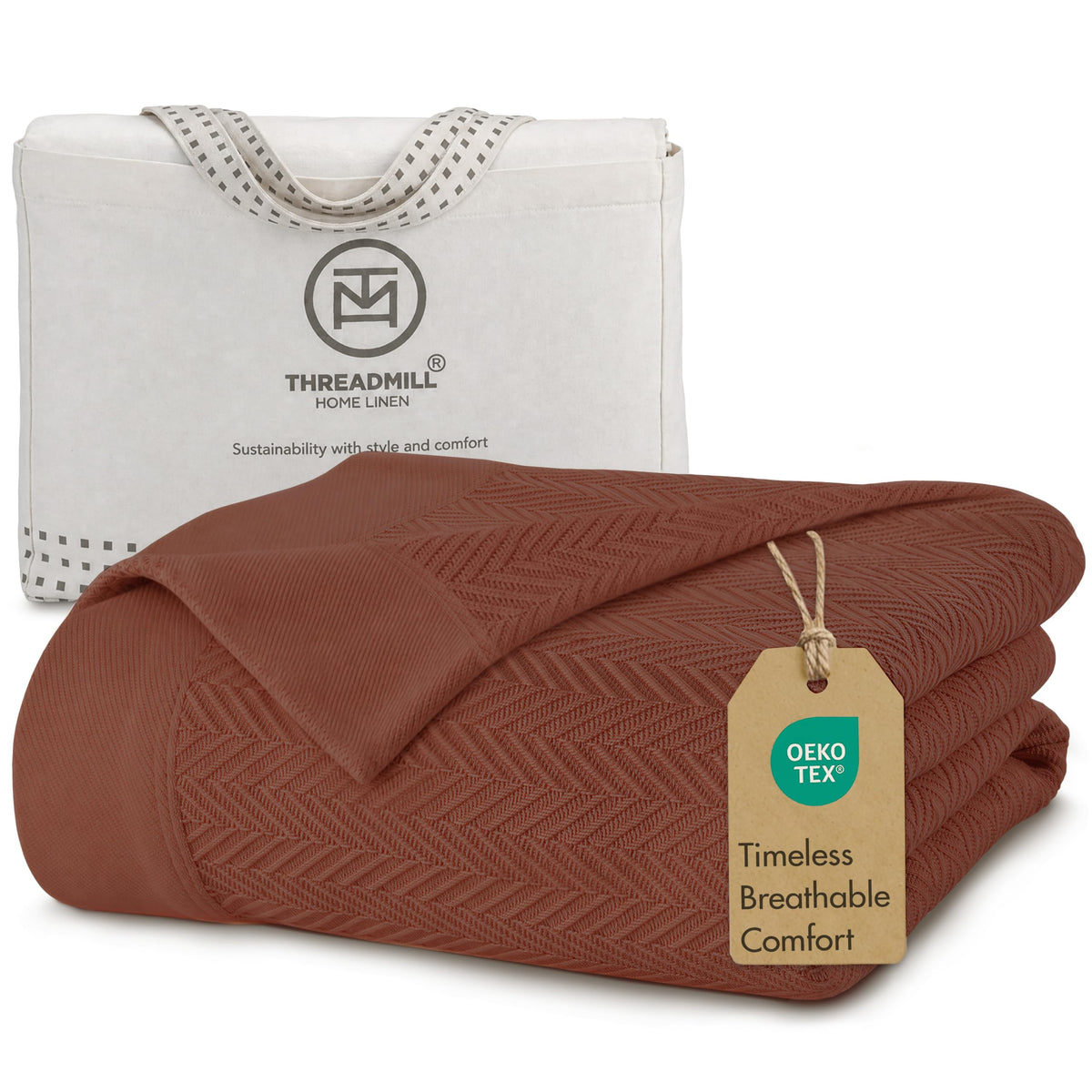 Threadmill Cotton Blanket, Herringbone All-Season Breathable