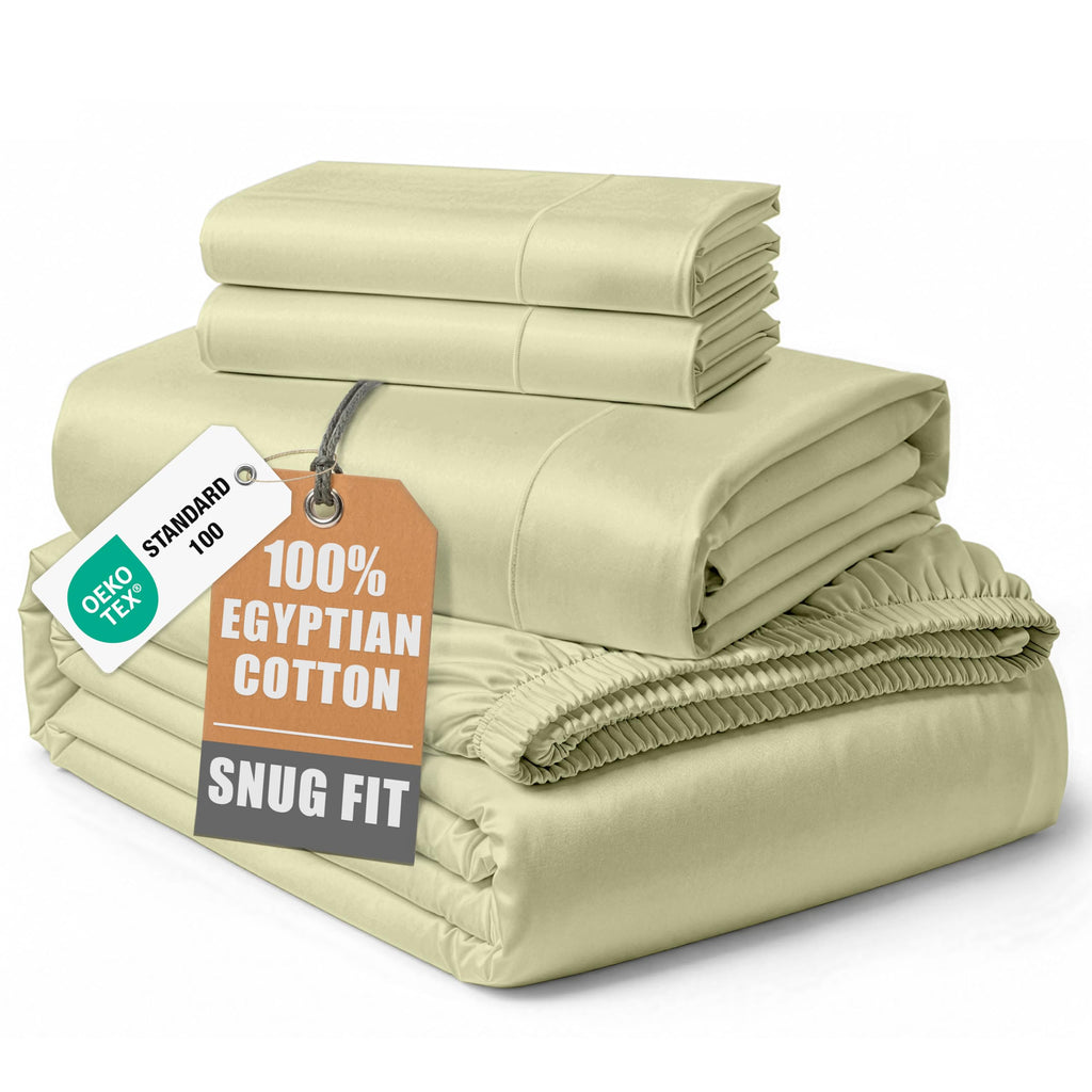 Egyptian Cotton Sateen Sheet Set with Fully Elasticized Fitted Sheet