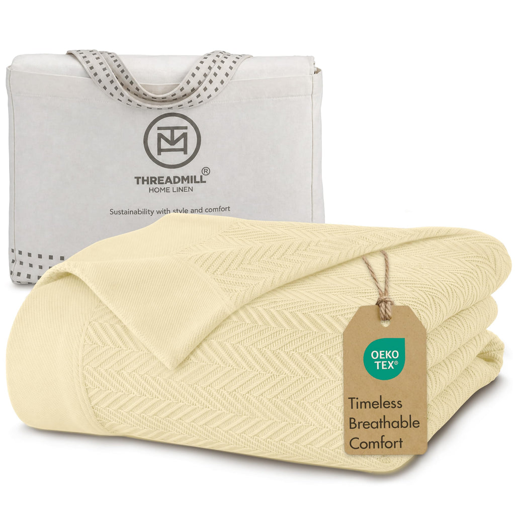 Threadmill Cotton Blanket, Herringbone All-Season Breathable