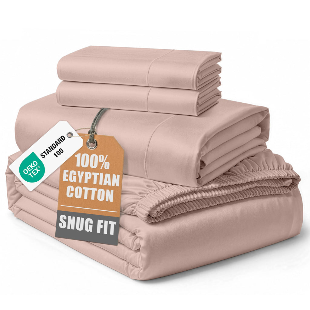 Egyptian Cotton Sateen Sheet Set with Fully Elasticized Fitted Sheet