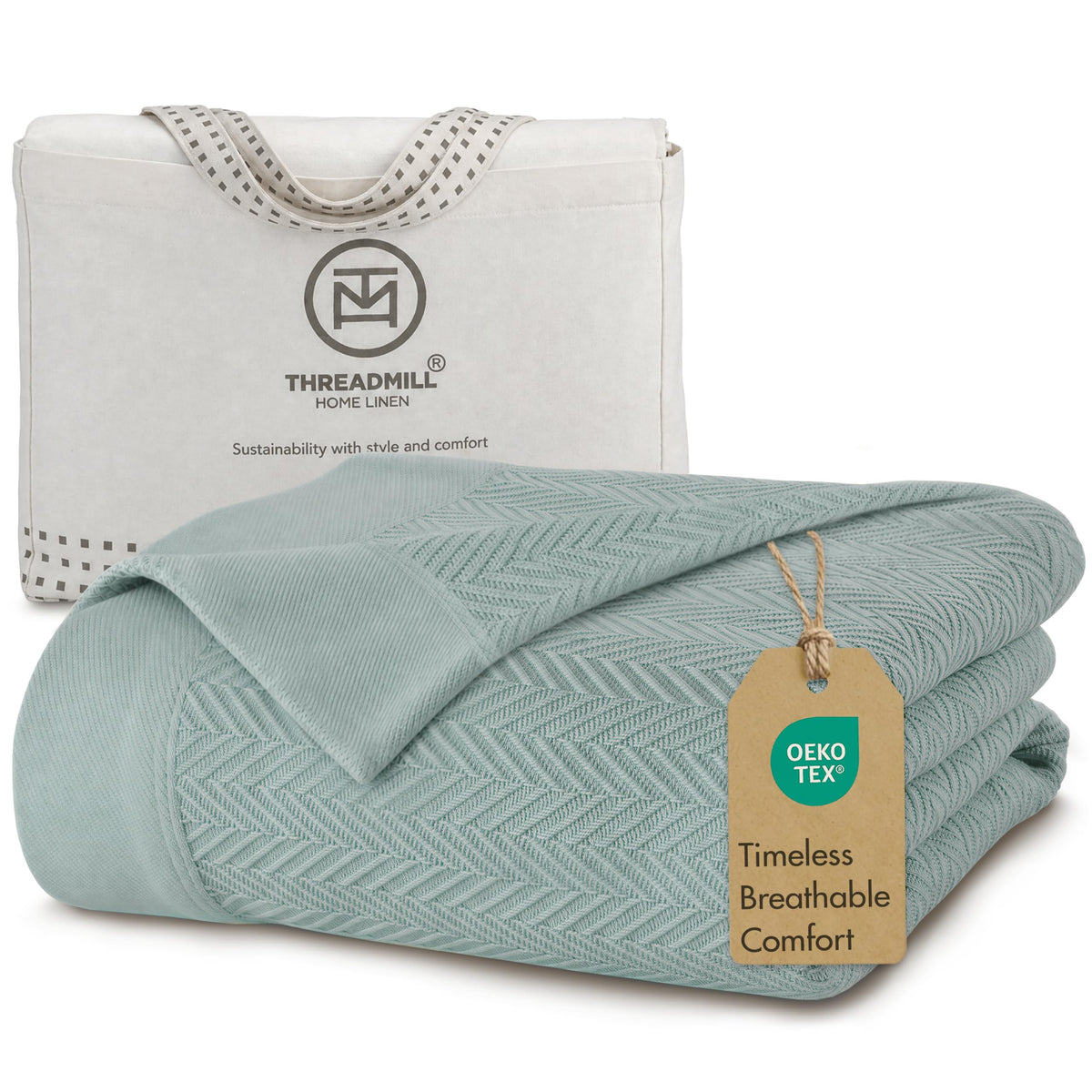 Threadmill Cotton Blanket, Herringbone All-Season Breathable