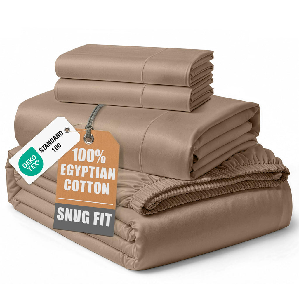 Egyptian Cotton Sateen Sheet Set with Fully Elasticized Fitted Sheet
