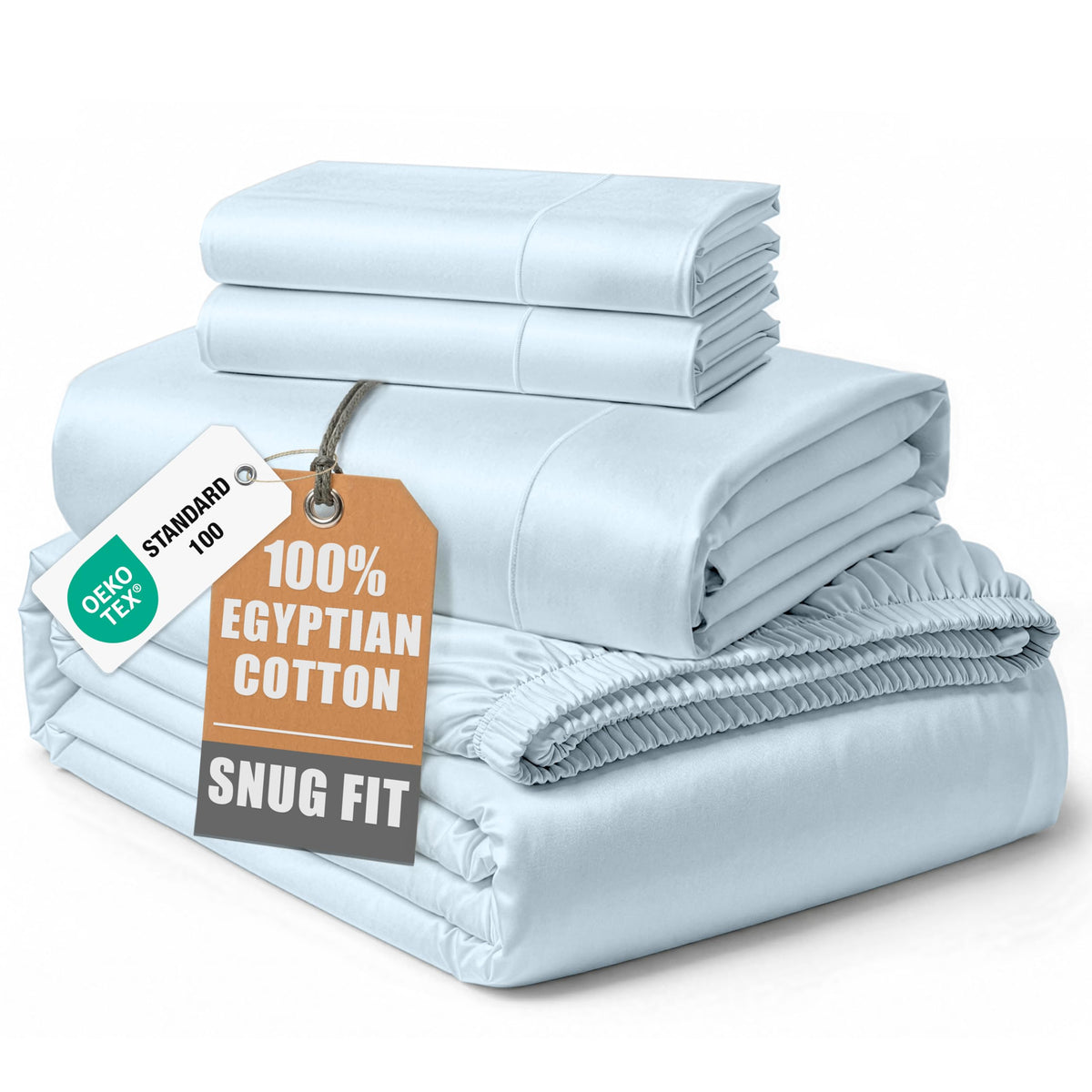 Egyptian Cotton Sateen Sheet Set with Fully Elasticized Fitted Sheet