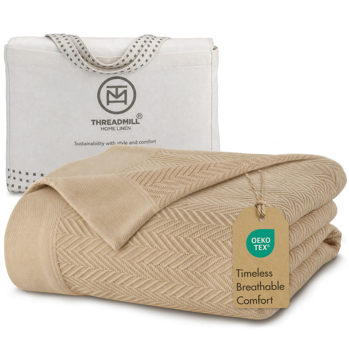Threadmill Cotton Blanket, Herringbone All-Season Breathable