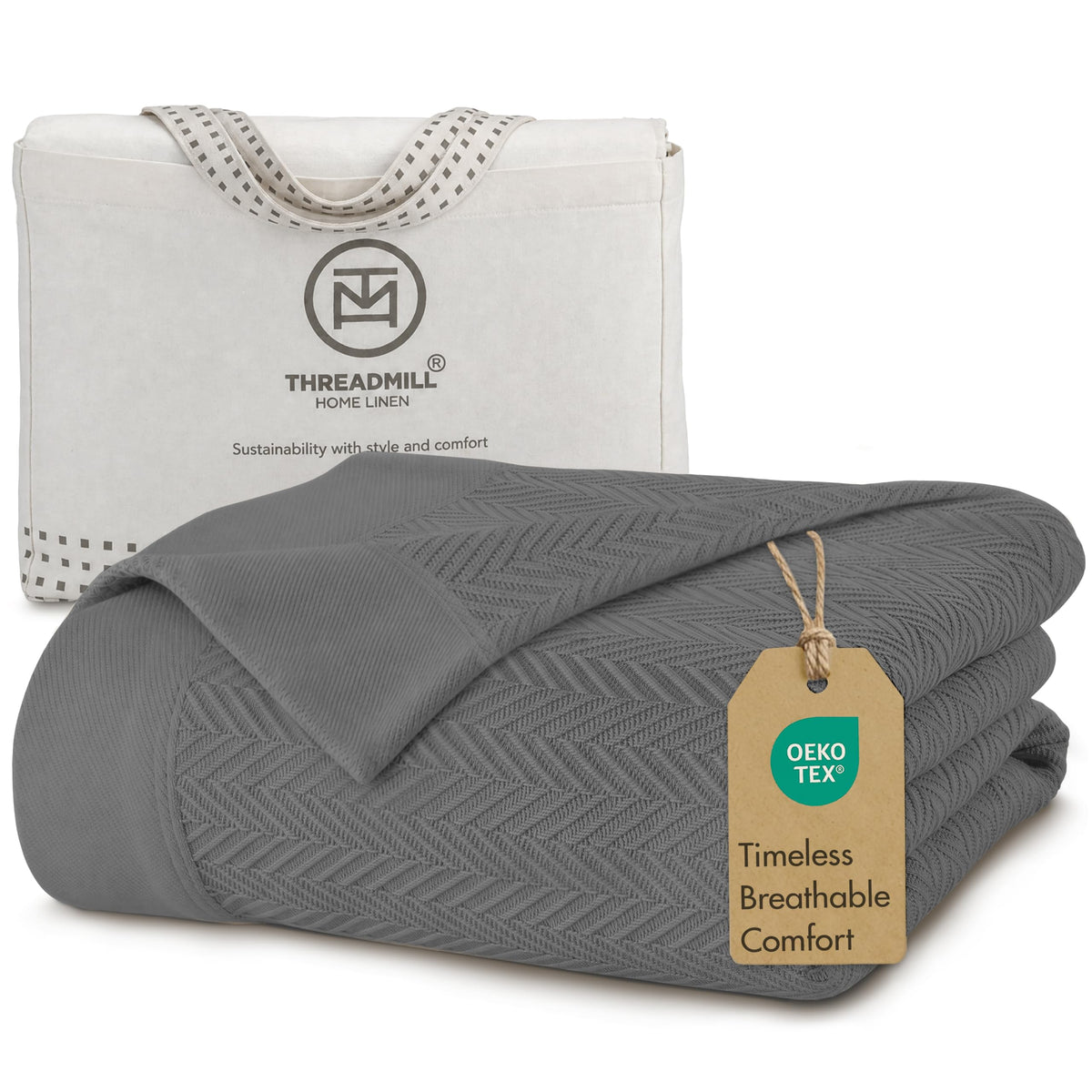 Threadmill Cotton Blanket, Herringbone All-Season Breathable