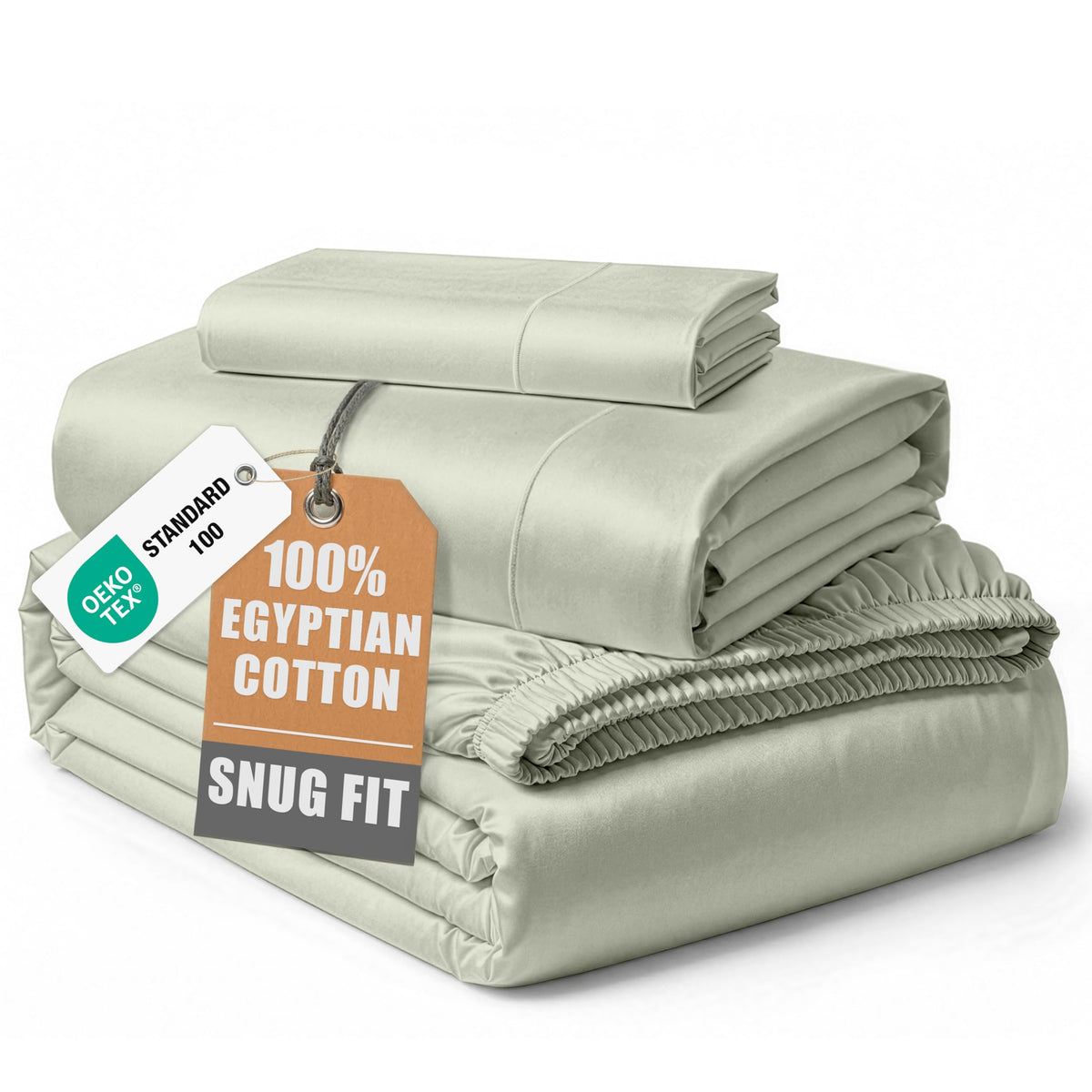 Egyptian Cotton Sateen Sheet Set with Fully Elasticized Fitted Sheet