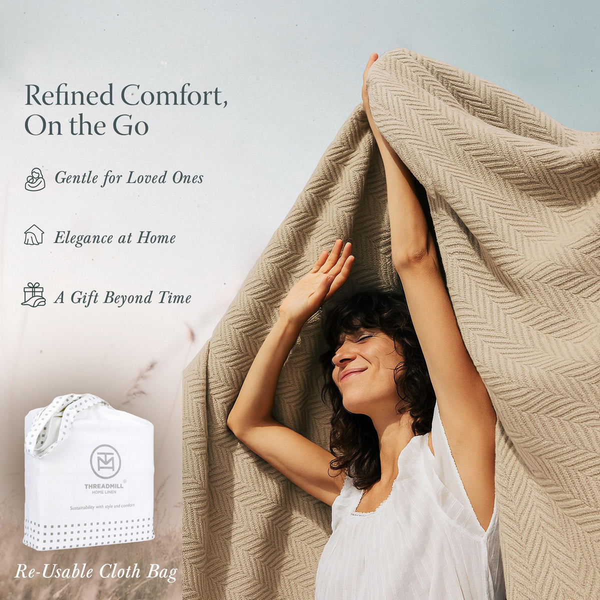 Threadmill Cotton Blanket, Herringbone All-Season Breathable