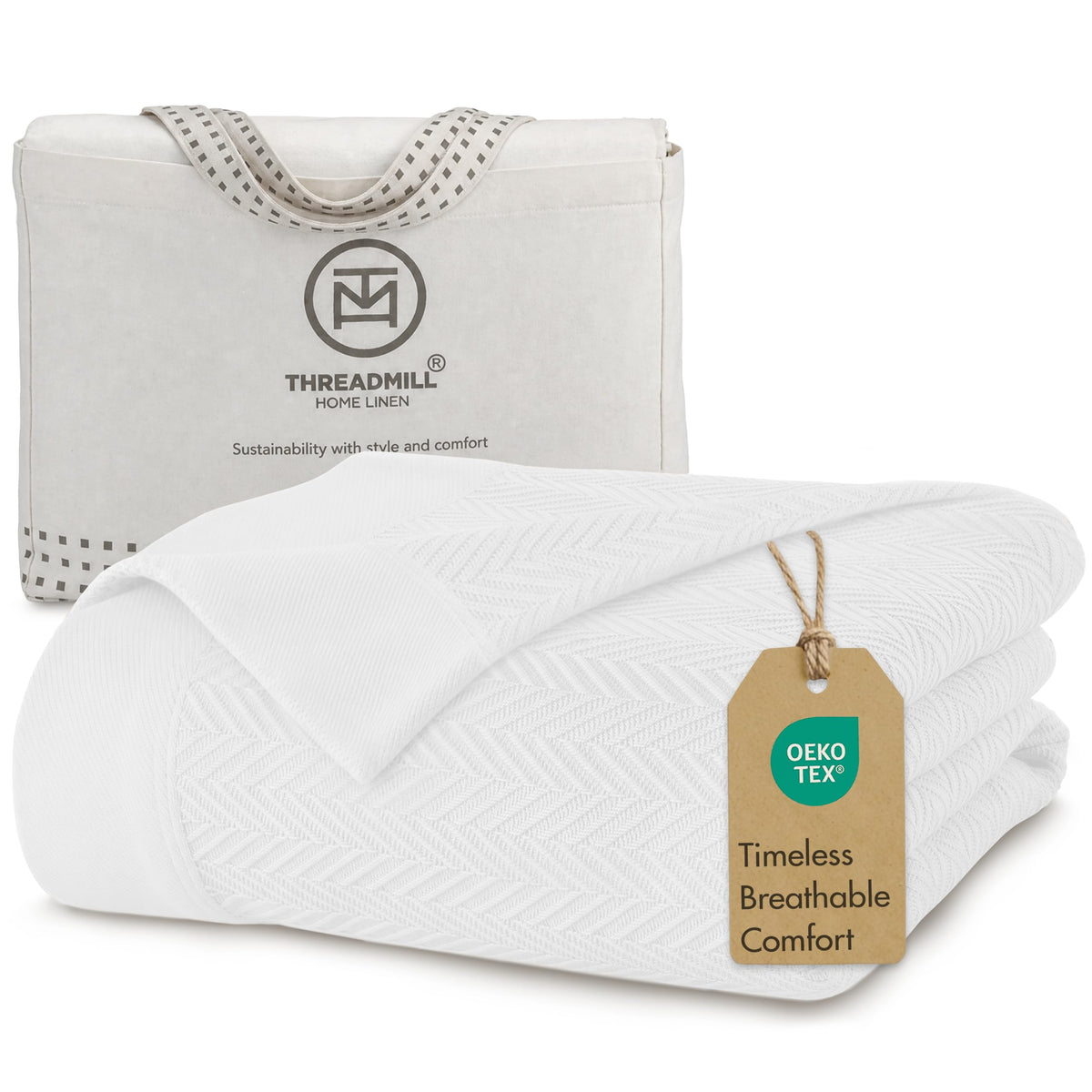 Threadmill Cotton Blanket, Herringbone All-Season Breathable