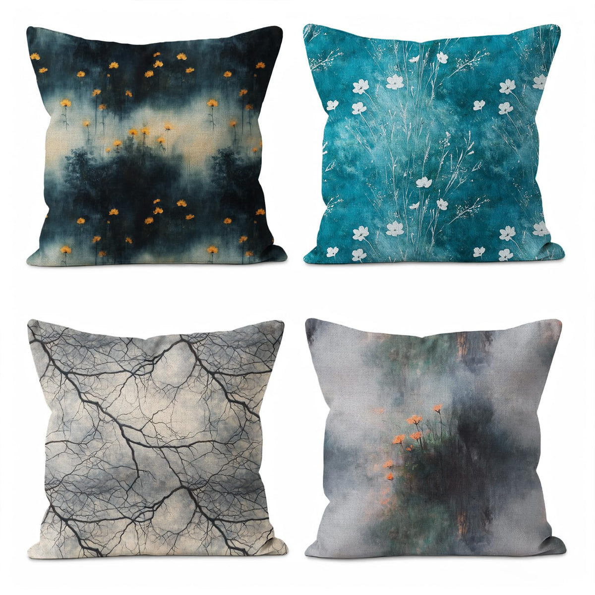 Vintage Floral Throw Pillow Covers 4-Pack