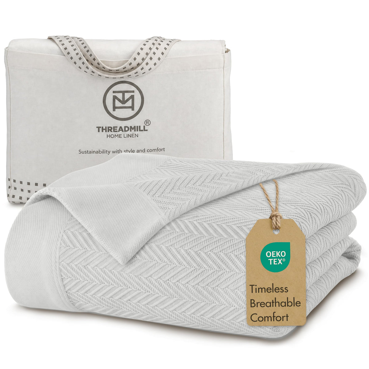 Threadmill Cotton Blanket, Herringbone All-Season Breathable