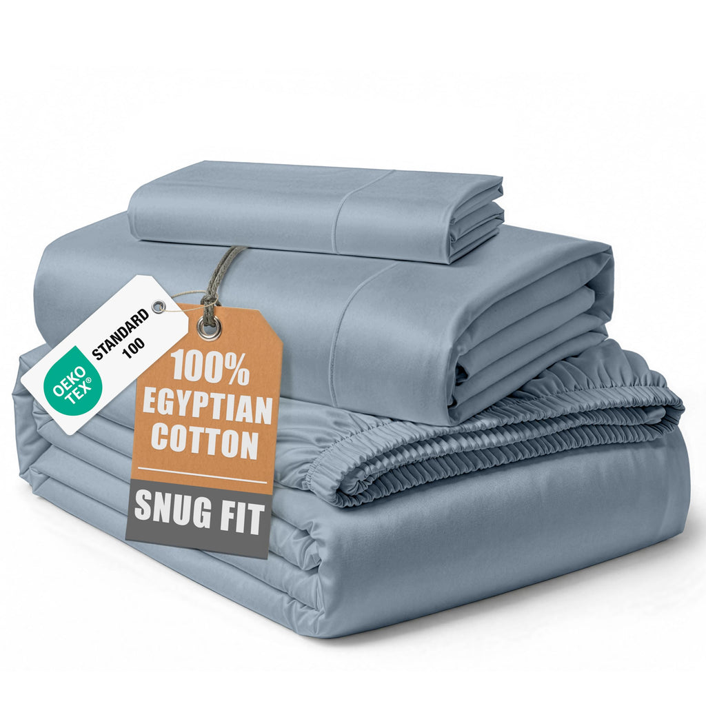 Egyptian Cotton Sateen Sheet Set with Fully Elasticized Fitted Sheet
