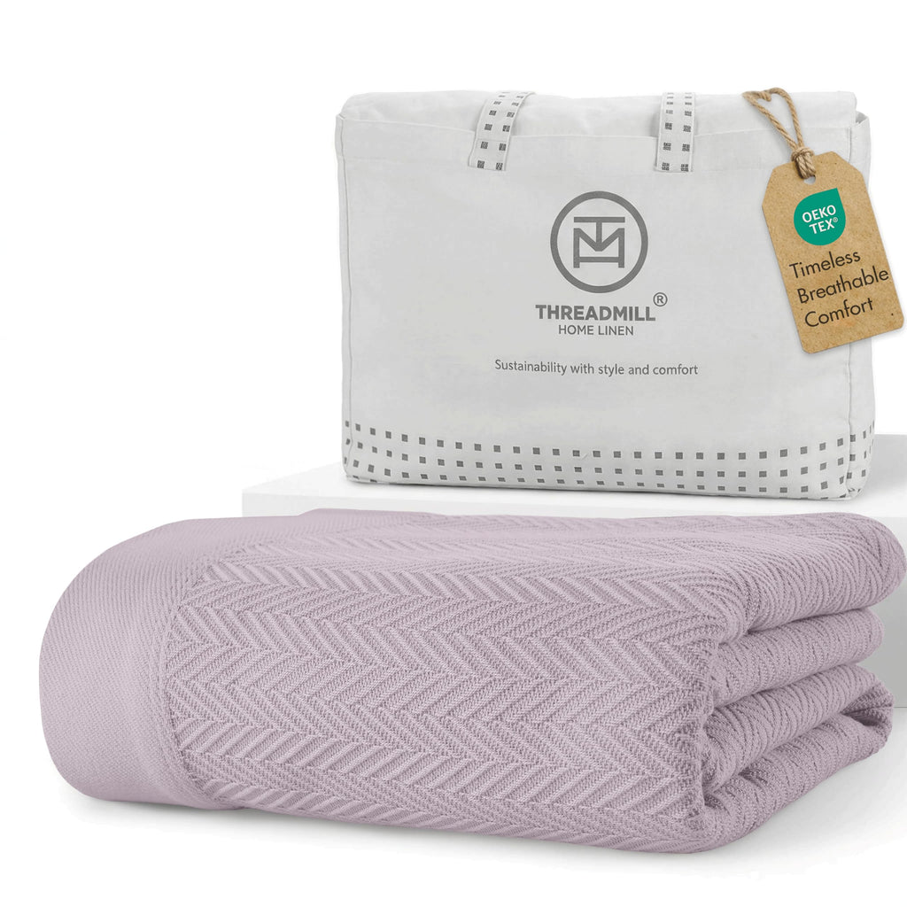 Threadmill Cotton Blanket, Herringbone All-Season Breathable